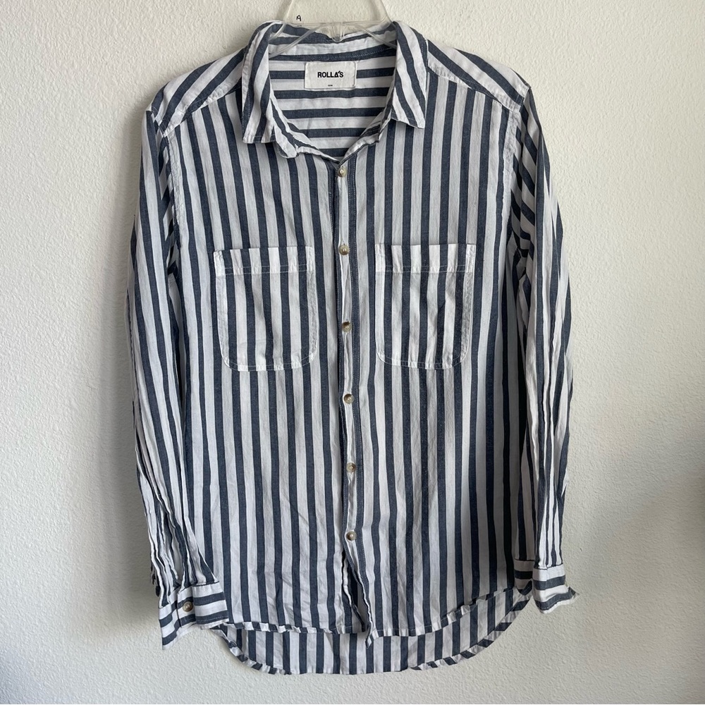 Rollas Button Down Striped Chest Pocket Long Sleeve Shirt